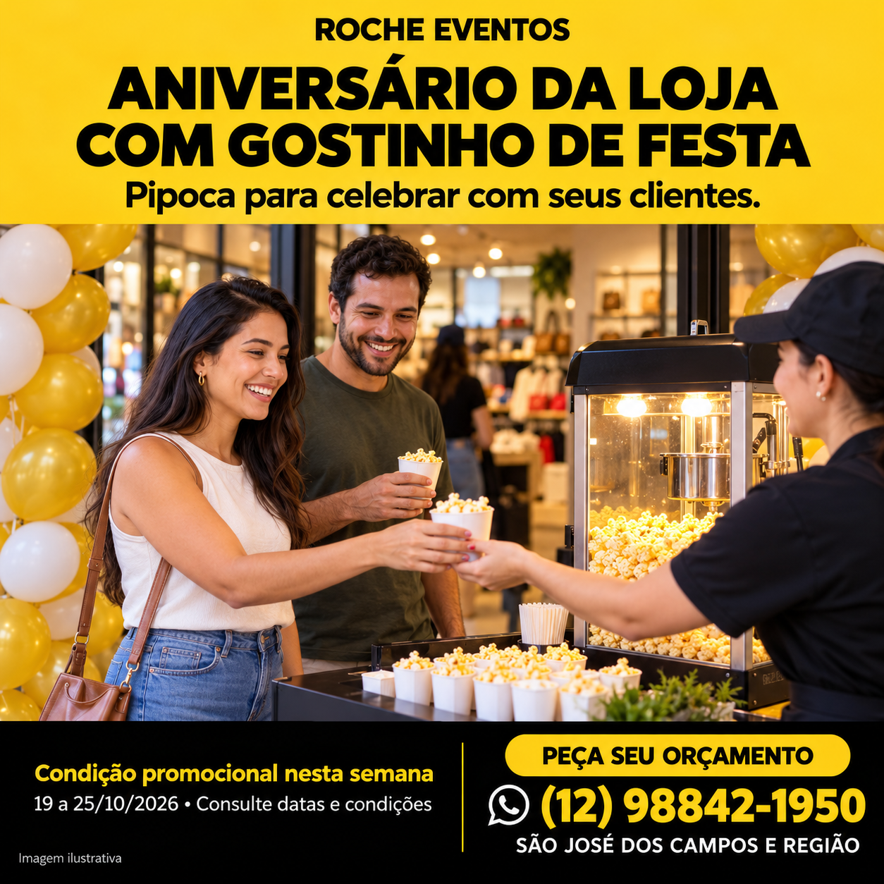Cena ilustrativa de pipoca sendo servida aos convidados
