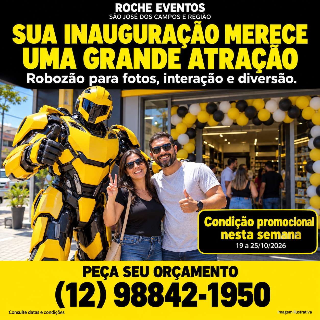 Cena ilustrativa de um robozão para uma ação na frente de loja
